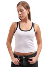 Tokyo TALKIES Women Slim Scoop Neck Sleeveless Regular Top PTTP000072 White M