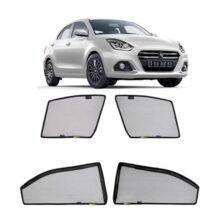 Amazon Basics Side Window Sun Shade for Maruti Suzuki Dzire (2024 Onwards) – Front Half Cut + Rear Zipper | Custom-Fit Magnetic Car Curtains | Black | Pack of 4 Pcs | Cotton Mesh
