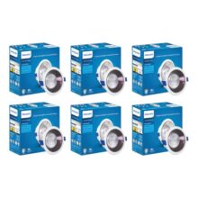 PHILIPS 18 Watt Black Reflector LED Ceiling COB Round Spot Light with Focused Beam | Cut Out: 138mm | Warm White, Pack of 6 (Deco Bright)