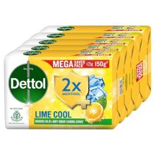 Dettol Lime Cool Bathing Soap Bar with 2x Menthol, 150gm- Pack of 5